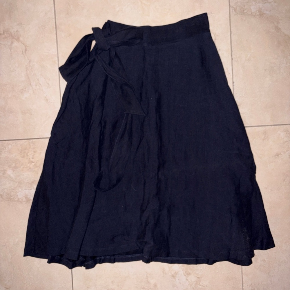 Ann Taylor Navy blue linen A-Line Tie-Waist Midi Skirt